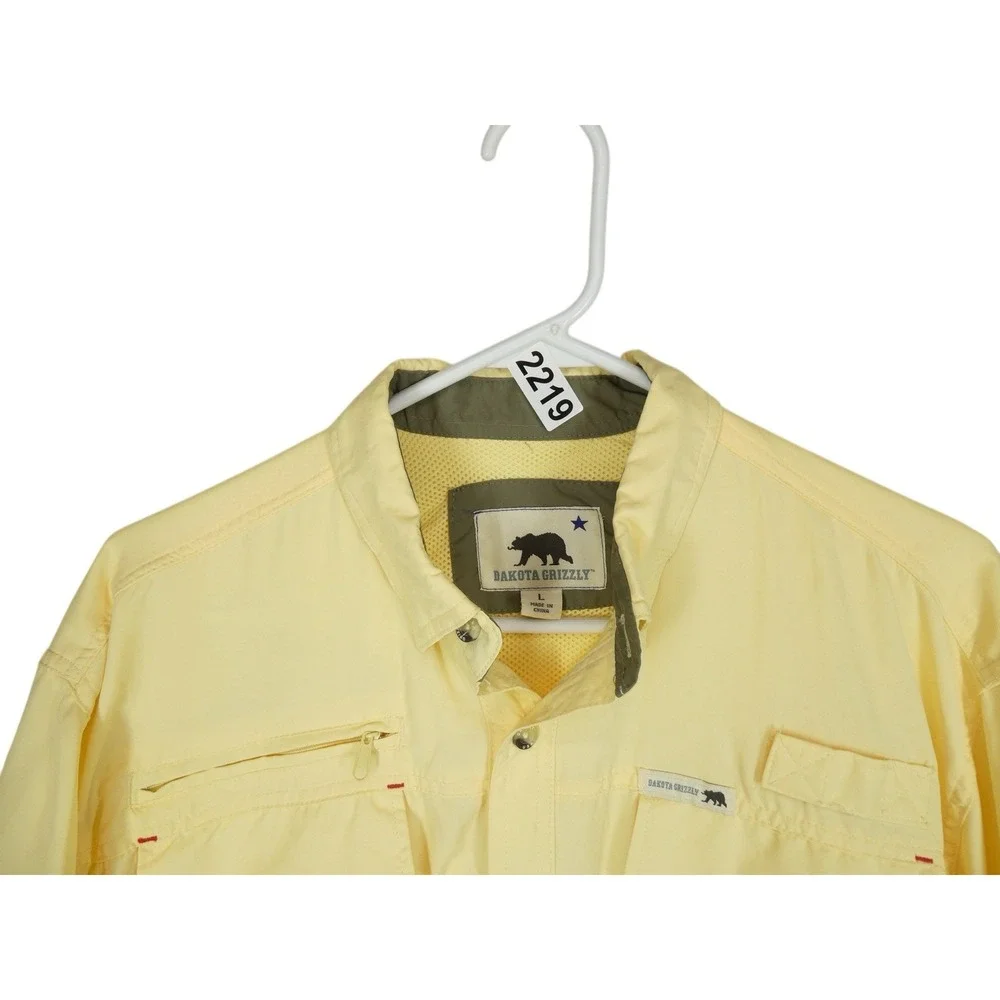 Dakota Grizzly Button Up Hiking Shirt Men L Yellow‎ Outdoor Nylon roll up sleeve
